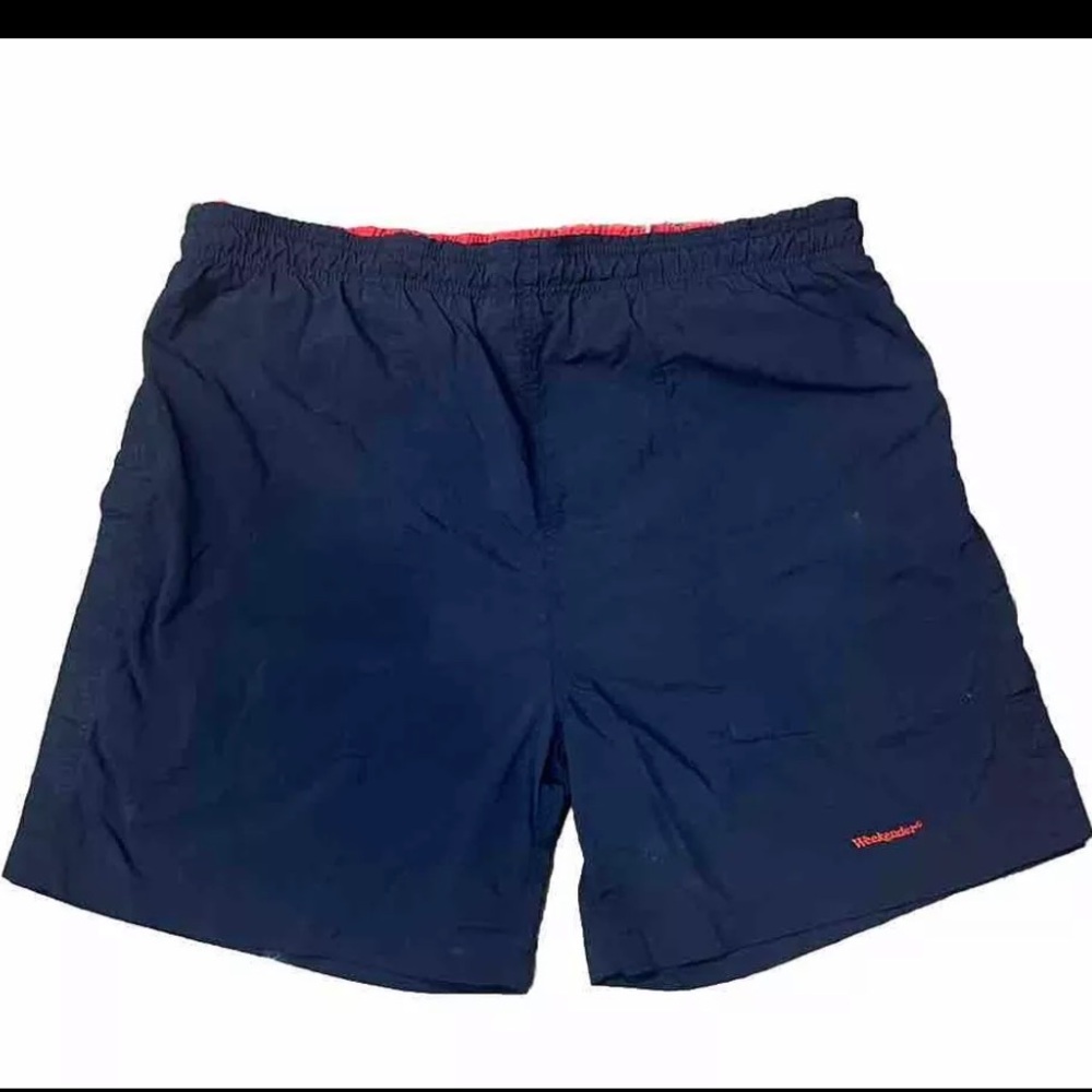 Navy Blue W/ Red Accent Vintage Weekender Swim‎ Trunks Shorts Mens LARGE